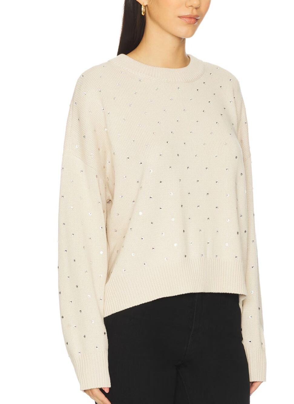 Pistola Steph Beige Crystal Crew Neck Cotton Sweater Size S